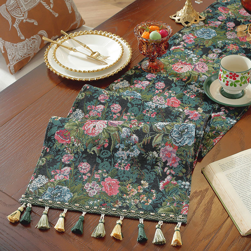 Christmas Table Runner - Taplak Meja Jacquard Lukisan Minyak Retro